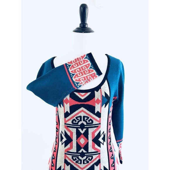 Flying Tomato | Womens Size M Sweater Dress Aztec Fitted Slimming Pullover - Picture 3 of 11
